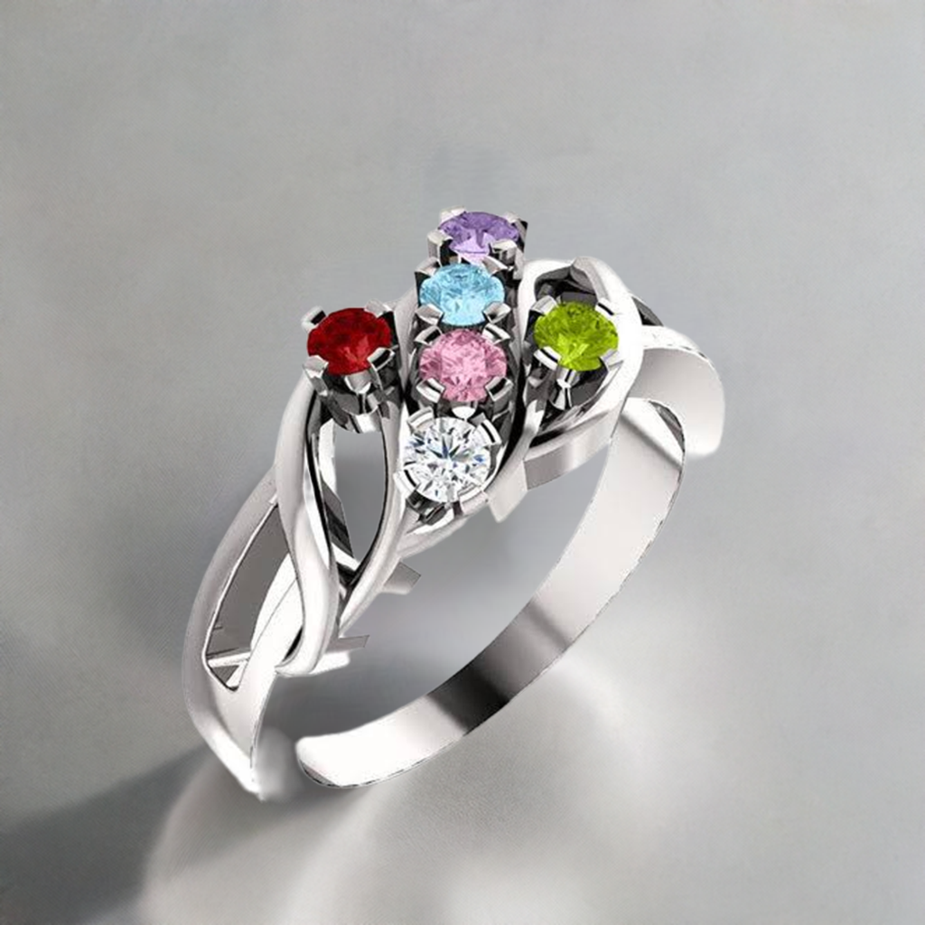 Wave Mothers Ring with Six Fine Natural Birthstones - MothersFamilyRings.com