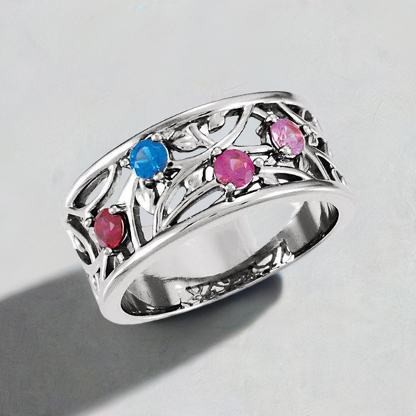 Wider 4 Stone Vine Pattern Mothers Ring in 14 Karat Gold Mothers Rings
