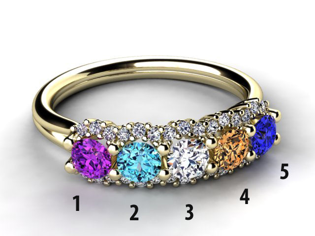 Mother&#39;s Ring With Fine Diamond and 5 Natural Birthstones*  designed by Christopher Michael