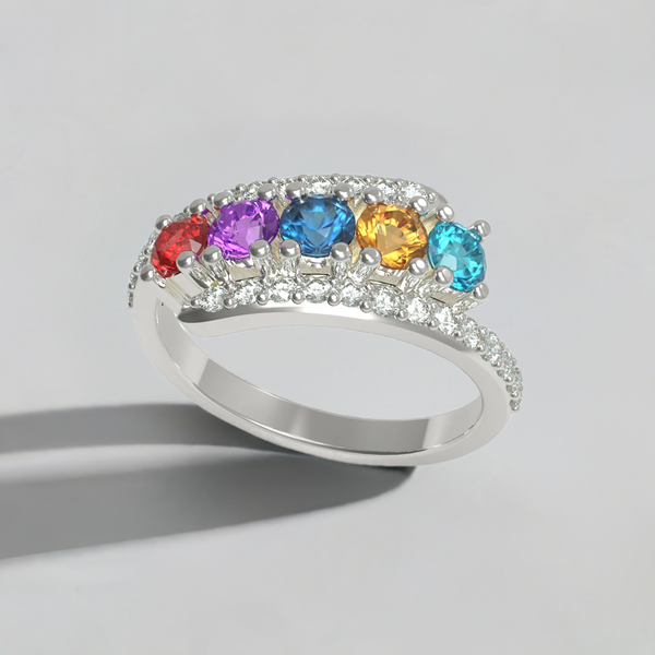 Diamond 5 Stone Bypass Mother's Ring Designed by Steve Moriarty