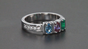 Exquisite Three Stone Oval Mothers Ring with Diamonds Designed by Christopher Michael