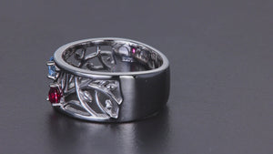 Wider 2 Stone Vine Pattern Mothers Ring