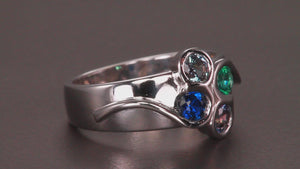 Larger Round Fine Natural Four Gem Mothers Ring designed by Christopher Michael