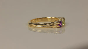 Larger 3.5 mm Four Birthstones Mothers Ring by Christopher Michael With Diamond Accent