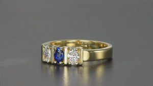 Three Stone Oval Mothers Ring with Bars designed by Christopher Michael