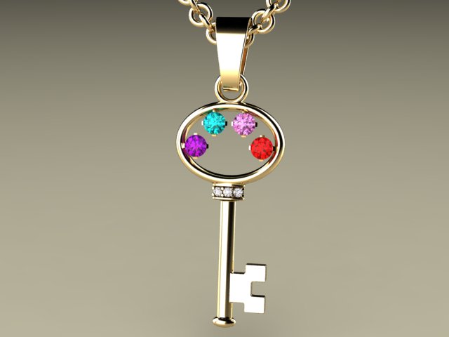 Key To My Heart Mother&#39;s Pendant with Four Birthstones*