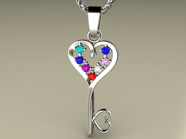 Seven Birthstone Key To Hearts Mothers Pendant* Christopher Michael Design