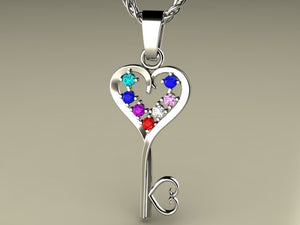 Seven Birthstone Key To Hearts Mothers Pendant* Christopher Michael Design