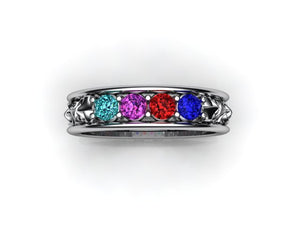 Christopher Michael designed Celtic Style Mothers Ring With Four 3mm Natural Birthstones*