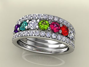 7 Birthstones Mothers Ring Flanked with Fine Diamond* Christopher Michael Design - MothersFamilyRings.com