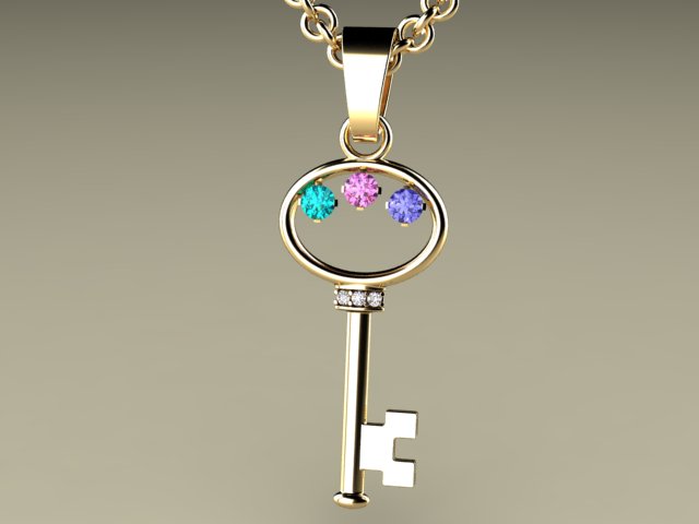 Key To My Heart Mother&#39;s Pendant with Three Birthstones*