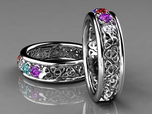 Christopher Michael designed Celtic Style Mothers Ring With Five 3mm Natural Birthstones* - MothersFamilyRings.com