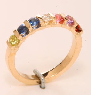 7 Stone Christopher Michael Design Mothers Ring 3mm With Heart Accent* - MothersFamilyRings.com