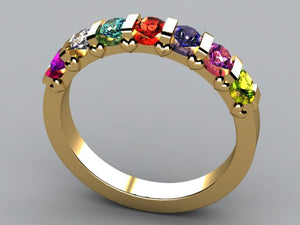 7 Stone Christopher Michael Design Mothers Ring 3mm With Heart Accent* - MothersFamilyRings.com