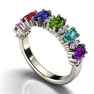 6 Stone Oval Birthstone Ring with Fine Diamonds Designed by Christopher Michael - MothersFamilyRings.com