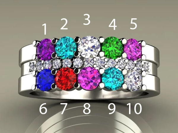 10 Birthstone Mothers Ring with Diamond MothersFamilyRings