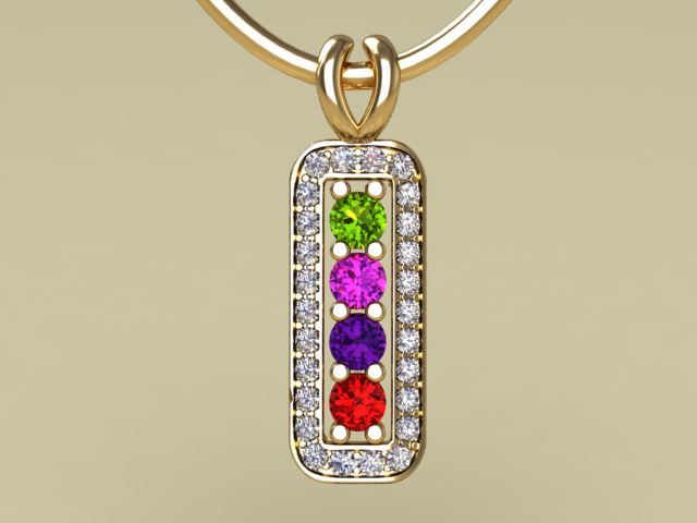 4 Birthstone Mothers Pendant with Diamonds Around by Christopher Michael* - MothersFamilyRings.com