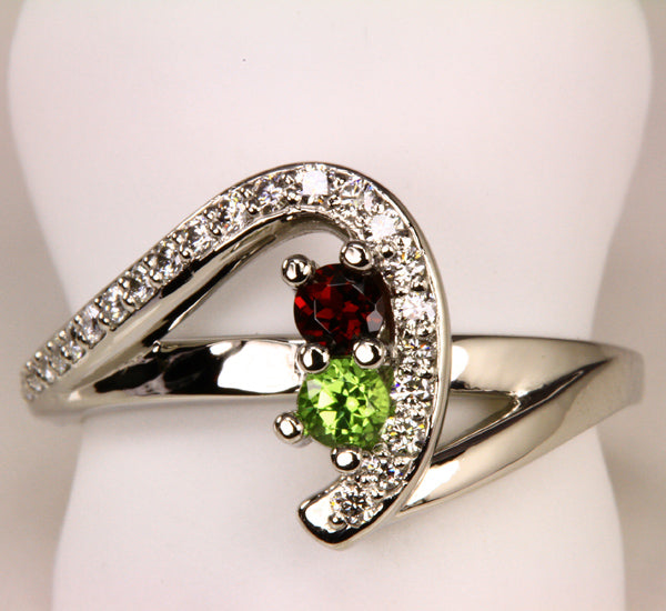 Two Birthstone Custom Mothers Ring With Fine Cut Diamonds* by Christopher Michael