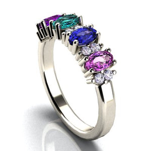 4 Stone Oval Birthstone Ring with Fine Diamonds Designed by Christopher Michael - MothersFamilyRings.com