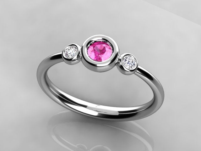 Bezeled Larger Round One Birthstone Mothers Ring With Fine Diamonds* Designed by Christopher Michael