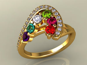 Six Birthstone Custom Mothers Ring With Ideal Cut Diamonds