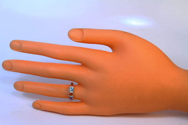 3 Stone Oval Birthstone Ring with Fine Diamonds Designed by Christopher Michael - MothersFamilyRings.com