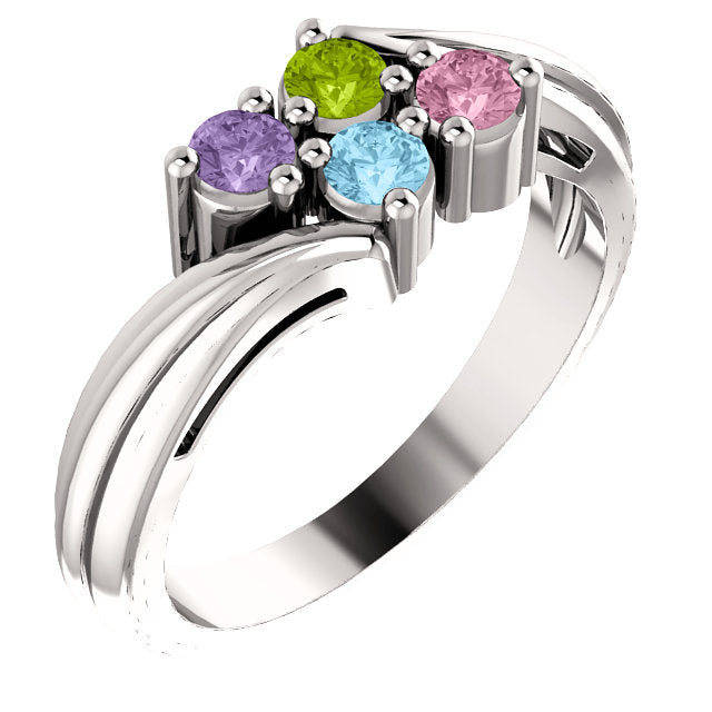 4 Birthstone Fluted Bypass Shank Mothers Ring* - MothersFamilyRings.com