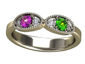 Classy 2 Birthstone Mothers Ring by Christopher Michael with Fine Cut diamonds* - MothersFamilyRings.com