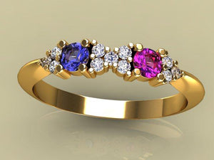 2 Birthstone Mothers Ring With .11 carats of Fine  Diamonds by Christopher Michael* - MothersFamilyRings.com