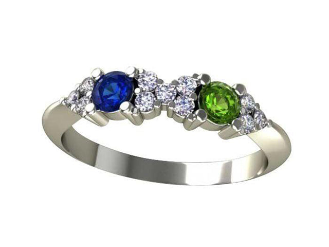 2 Birthstone Mothers Ring With .11 carats of Fine  Diamonds by Christopher Michael* - MothersFamilyRings.com