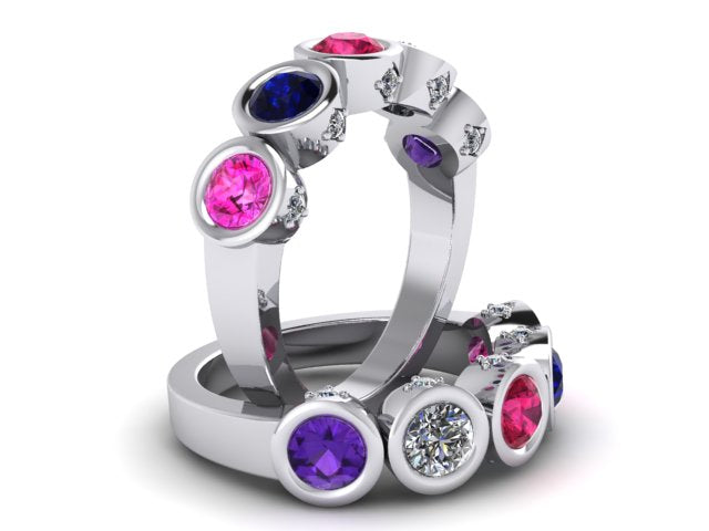 Christopher Michael Design with 5 Bezel Set Gemstones and Diamonds