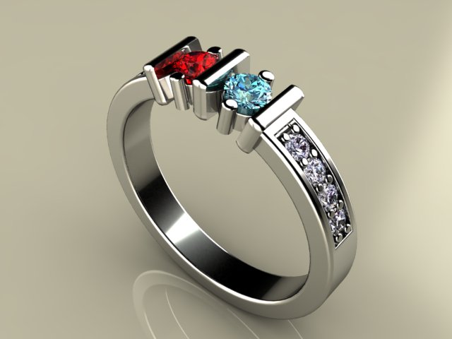 Original Christopher Michael Designed Two Birthstone Mothers Ring With Fine Cut Diamonds*