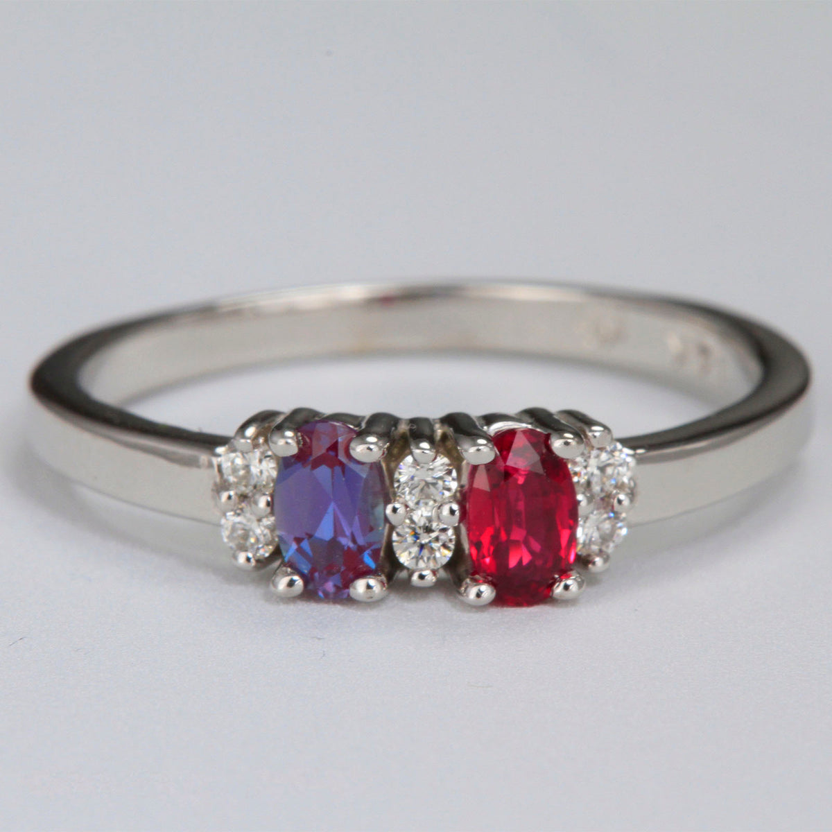 2 Stone Oval Birthstone Ring with Fine Diamonds Designed by Christopher Michael - MothersFamilyRings.com