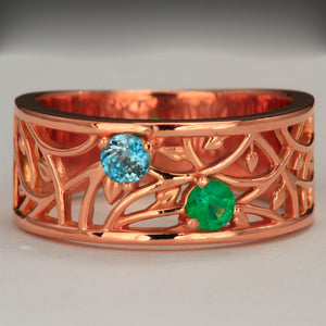 Wider 2 Stone Vine Pattern Mothers Ring
