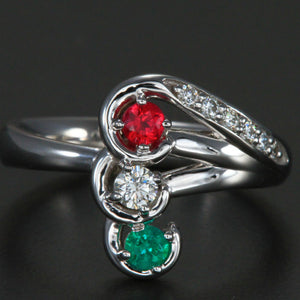 Curled Three Birthstone Mother Ring with Diamond* Christopher Michael Design - MothersFamilyRings.com