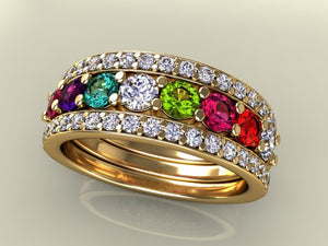 8 Birthstones Mothers Ring Flanked with Fine Diamond* Christopher Michael Design - MothersFamilyRings.com