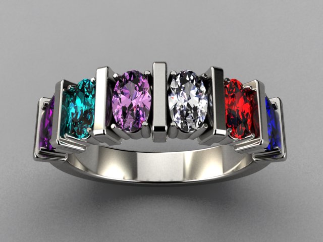 Six Stone Oval Mothers Ring with Bars* designed by Christopher Michael - MothersFamilyRings.com