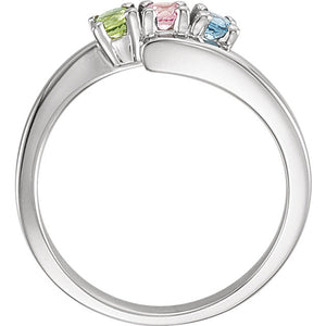3 Stone Bypass Mothers Ring 3mm Birthstones* - MothersFamilyRings.com