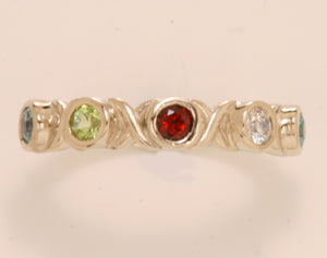 4 Stone Bezeled Hugs and Kisses Mothers Ring* Designed by Christopher Michael - MothersFamilyRings.com