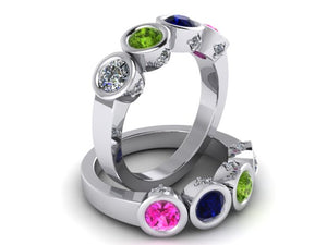 Christopher Michael Design with 4 Bezel Set Gemstones and Diamonds