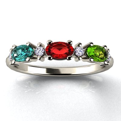 3 Birthstone Christopher Michael Designed Ring With Oval Birthstones Set East to West* - MothersFamilyRings.com