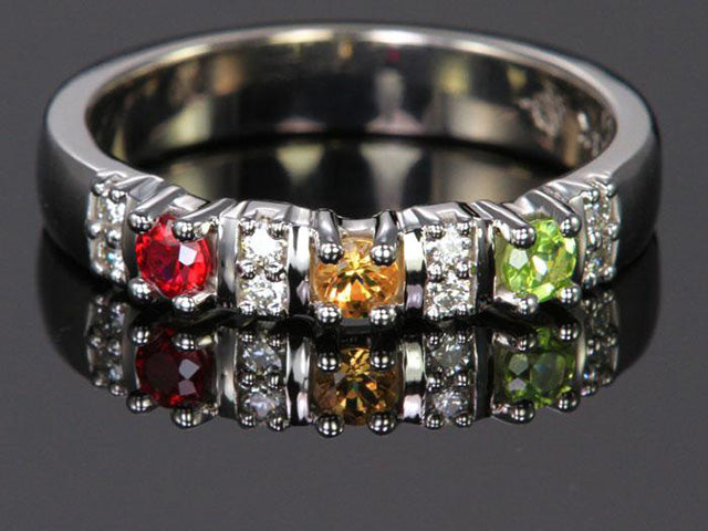 Uniquely detailed 3 stone mothers ring - MothersFamilyRings.com