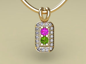 2 Birthstone Mothers Pendant with Diamonds Around by Christopher Michael* - MothersFamilyRings.com