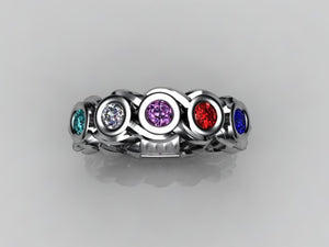 Custom Designed  by Christopher Michael Mothers Ring With Five Bezeled 3mm Birthstones*
