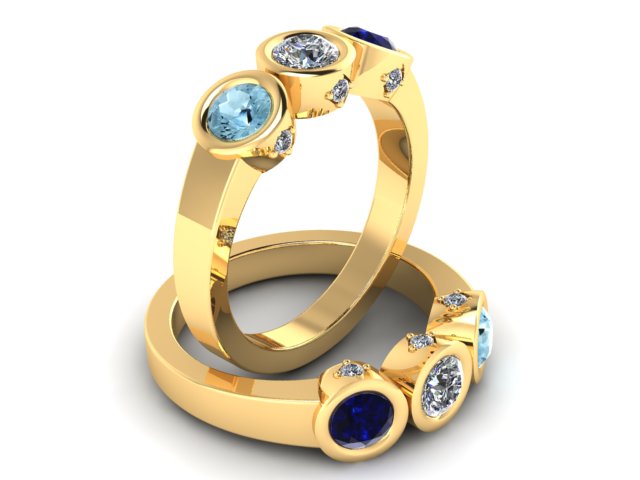 Christopher Michael Design with 3 Bezel Set Gemstones and Diamonds