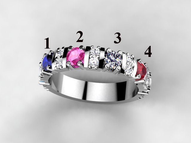 Our Most Popular Mothers ring with Four Larger 3.5 mm Gems by Christopher Michael*