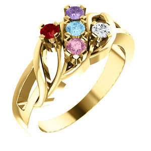 Wave Mothers Ring with Five Fine Natural Birthstones* - MothersFamilyRings.com