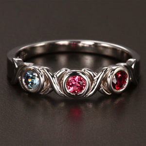 3 Stone Bezeled Hugs and Kisses Mothers Ring* Designed by Christopher Michael - MothersFamilyRings.com
