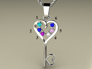 Six Birthstone Key To Hearts Mothers Pendant* Christopher Michael Design