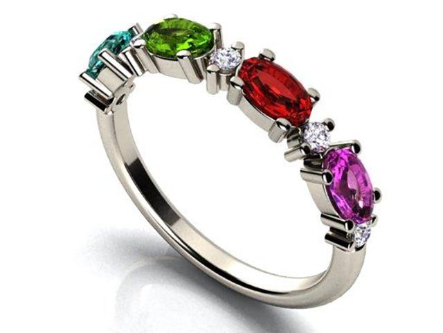 4 Birthstone Christopher Michael Designed Ring With Oval Birthstones Set East to West* - MothersFamilyRings.com